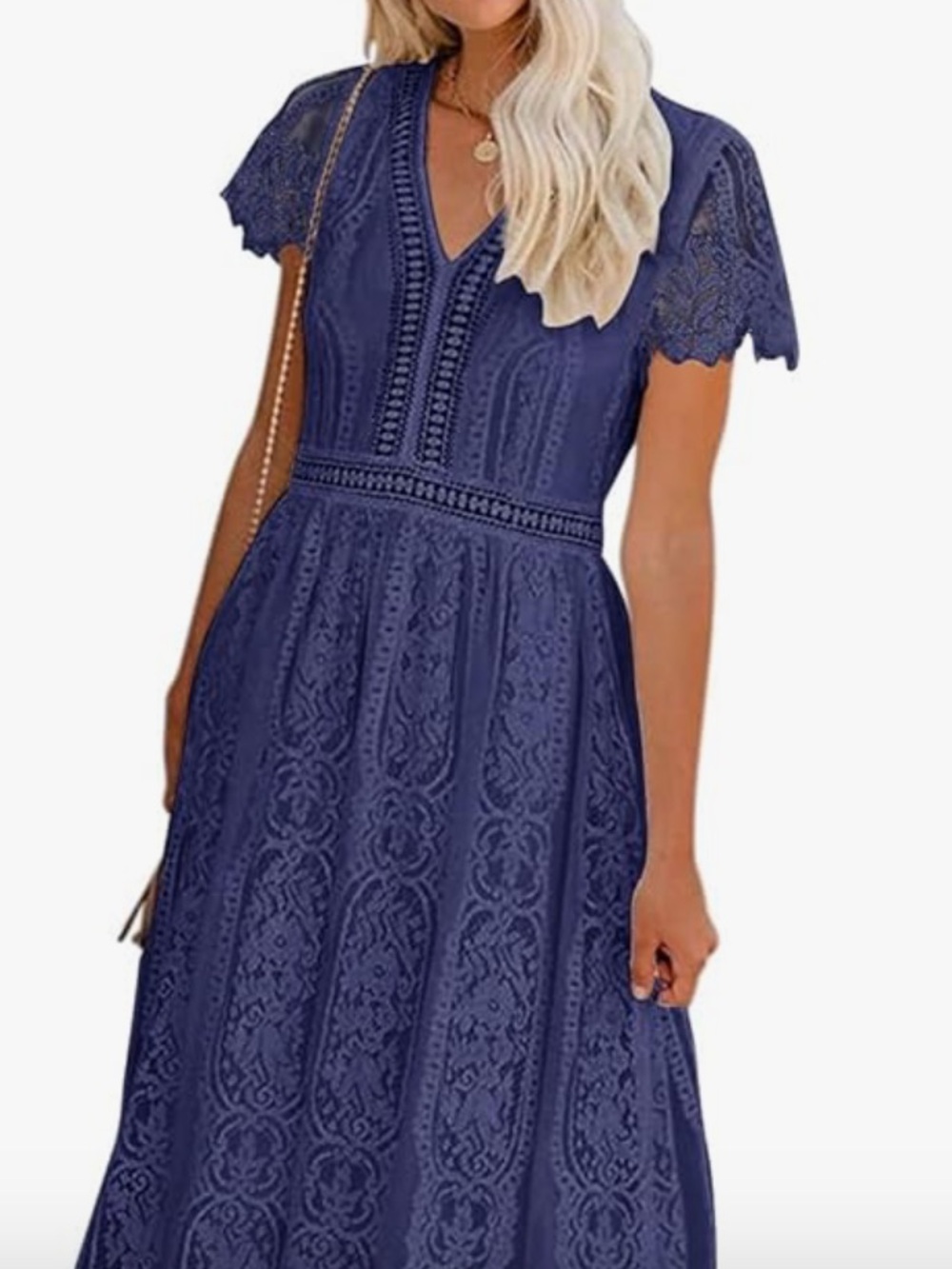 Elegant Lace V-Neck Maxi Dress in Navy